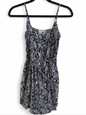 Papaya Navy and White Paisley Button-Front mini romper Dress